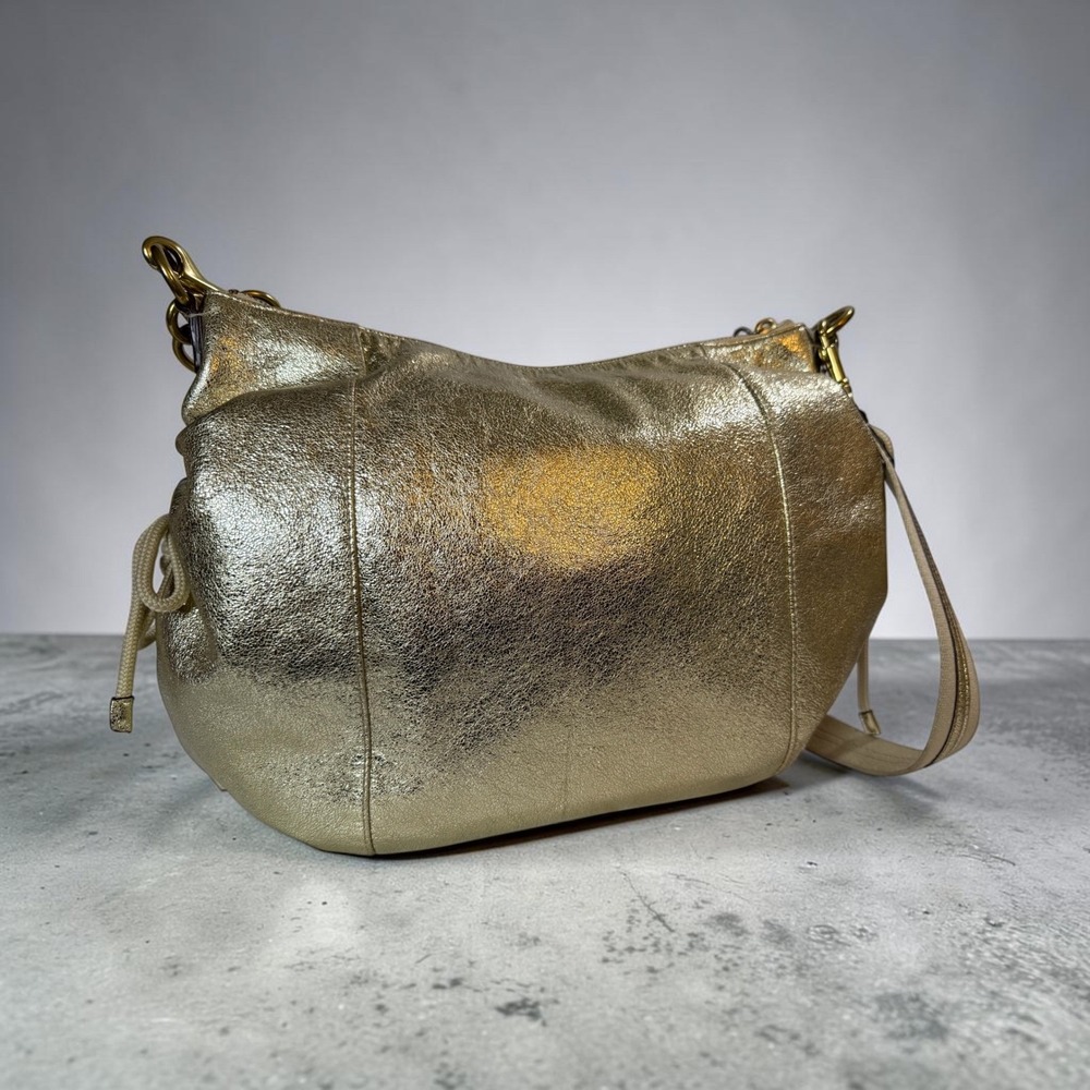 Coach Poppy Metallic Gold Leather Convertible Hobo Crossbody 20384 Y2K Bag - Picture 2 of 12